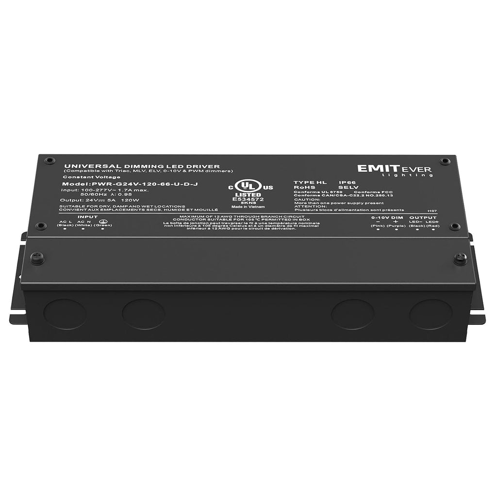 EMITEVER 120W 24V 5-in-1 Dimmable LED Driver,AC 110-277V to DC Transformer