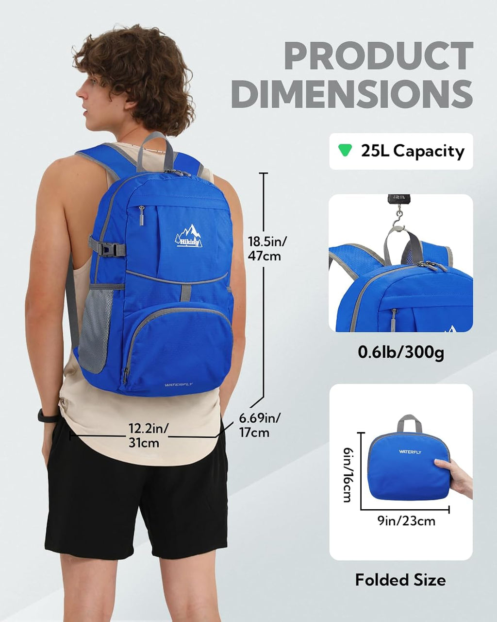 WATERFLY Small Lightweight Packable Hiking Backpack Foldable Travel Daypack