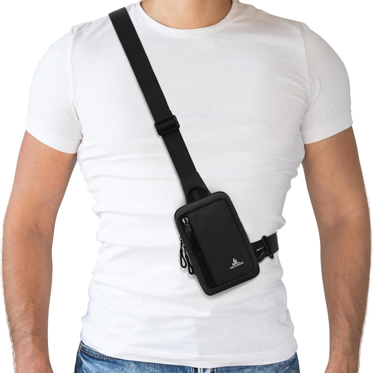 Peicees Small Crossbody Bag for Men Women Mini Sling Bag Travel Running Phone Daypack Cross Body Shoulder Bags with Keyholder