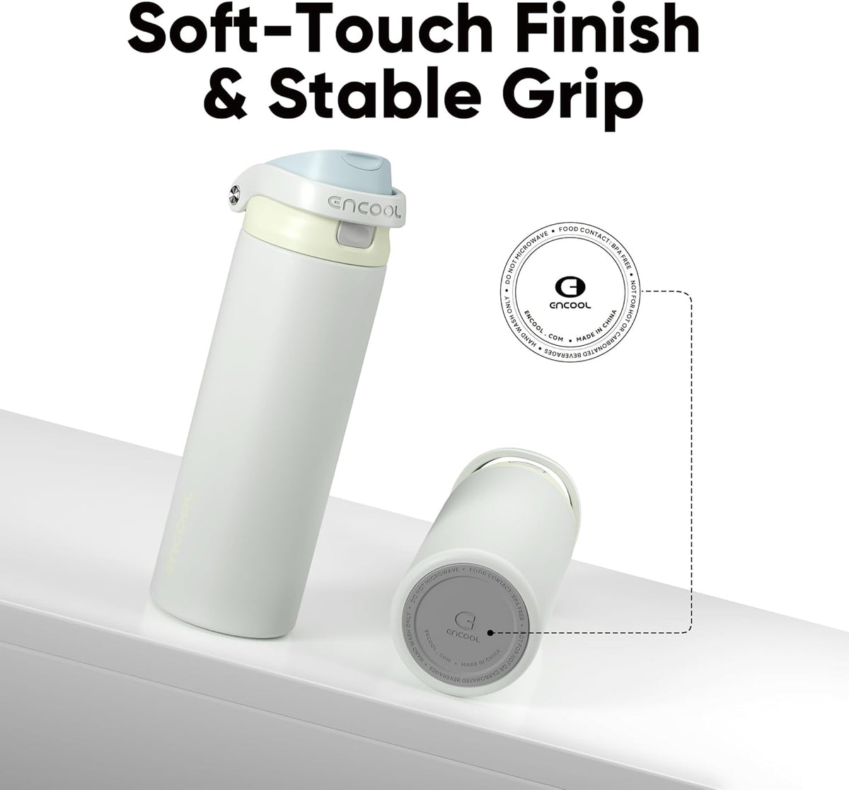 ENCOOL Leakproof Insulated Water Bottle with Straw Dual-Sip Water Bottle Bag-Safe Design for Work, Commute & Gym – Keeps Drinks Cold All Day, 24 oz, Cloud-Hill White
