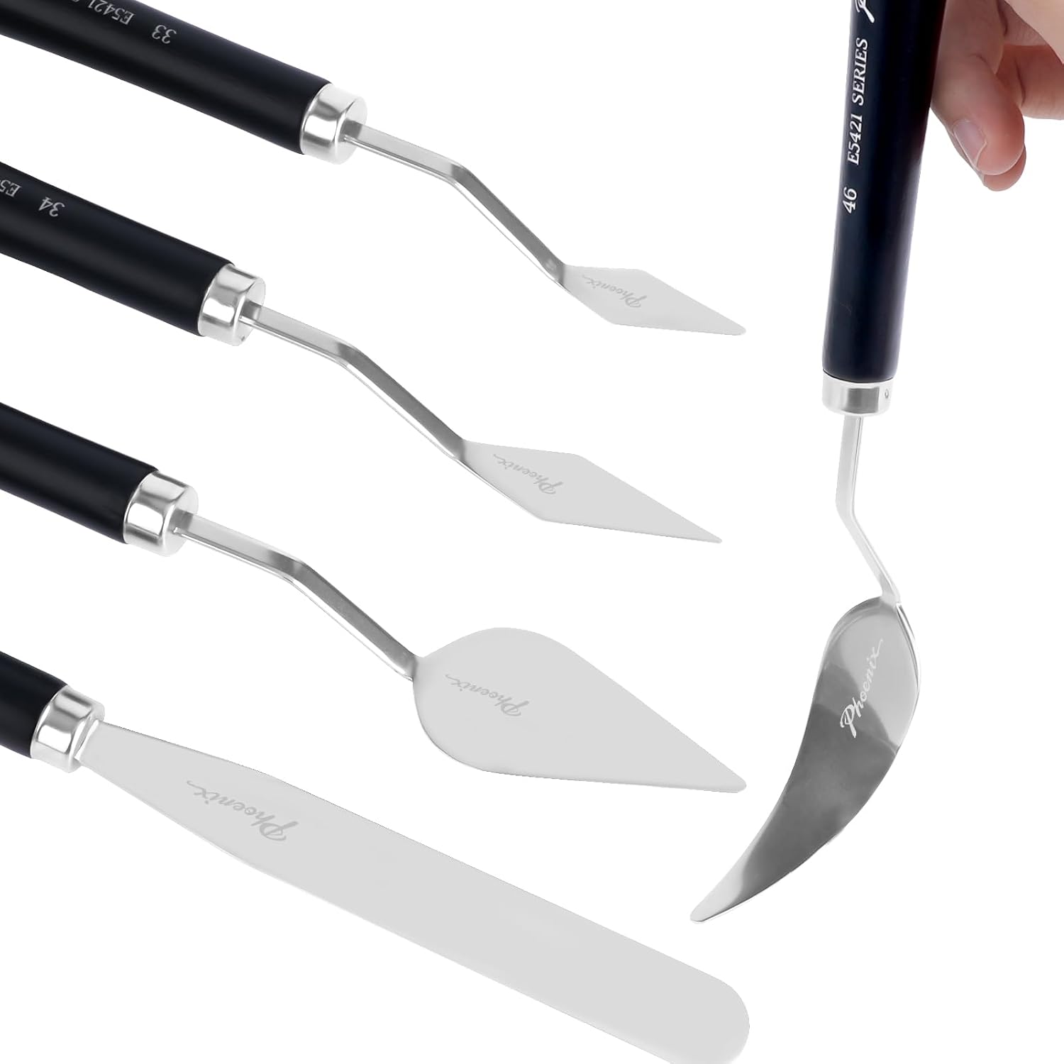 PHOENIX Flexible Palette Knife Set - 5 Pieces Stainless Steel Painting Knives, Art Knife with Wood Handle, Paint Spatula for Oil Acrylic Paint