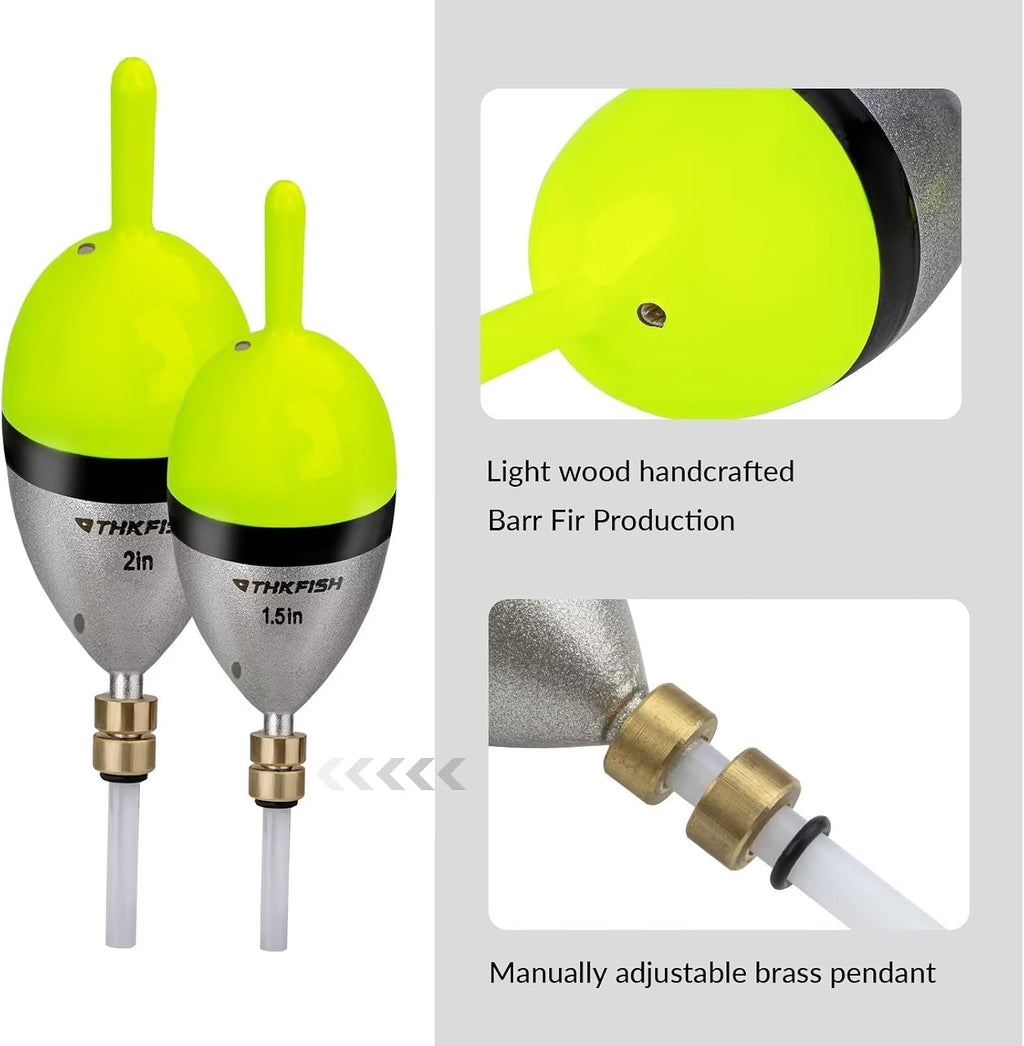 THKFISH Wood Slip Bobber for Fishing with Brass Weighted Crappie Floats