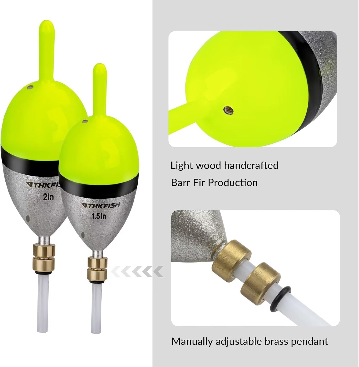 THKFISH Wood Slip Bobber for Fishing with Brass Weighted Crappie Floats