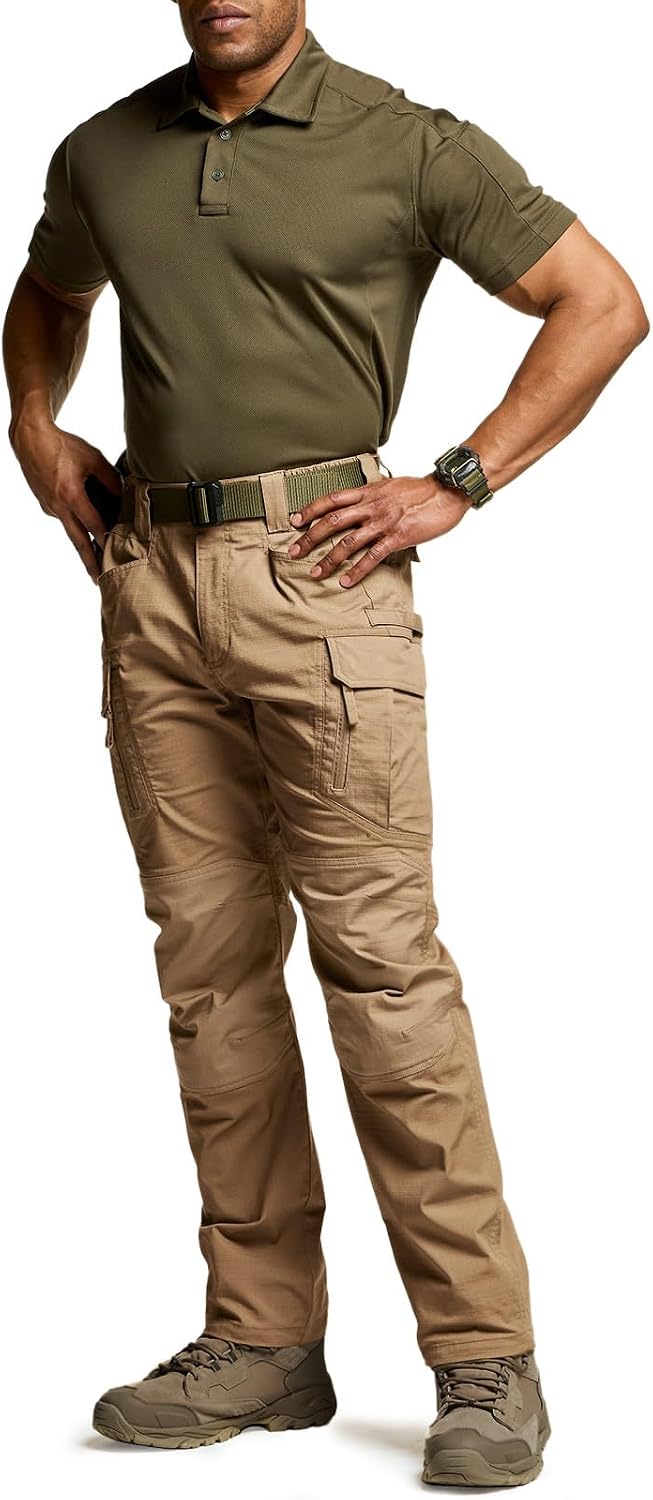 CQR Men's Flex Stretch Tactical Pants, Water Resistant Ripstop Cargo Pants, Lightweight EDC Outdoor Work Hiking Pants