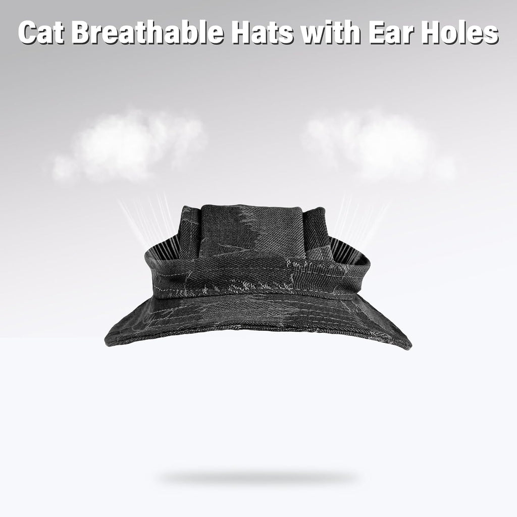 DENTRUN Cat Bucket Hat with Ear Hole, Cotton Birthday Bonnet for Small Pets