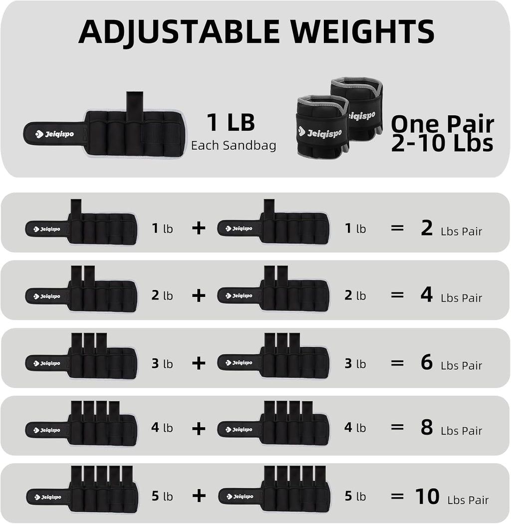 Adjustable Ankle Weights 1 Pair 2/4/6/8/10 LBS Wrist Leg Arm Weights for Women Men Kids,Strength Training with Removable Weight for Fitness Gym Workout Running Walking