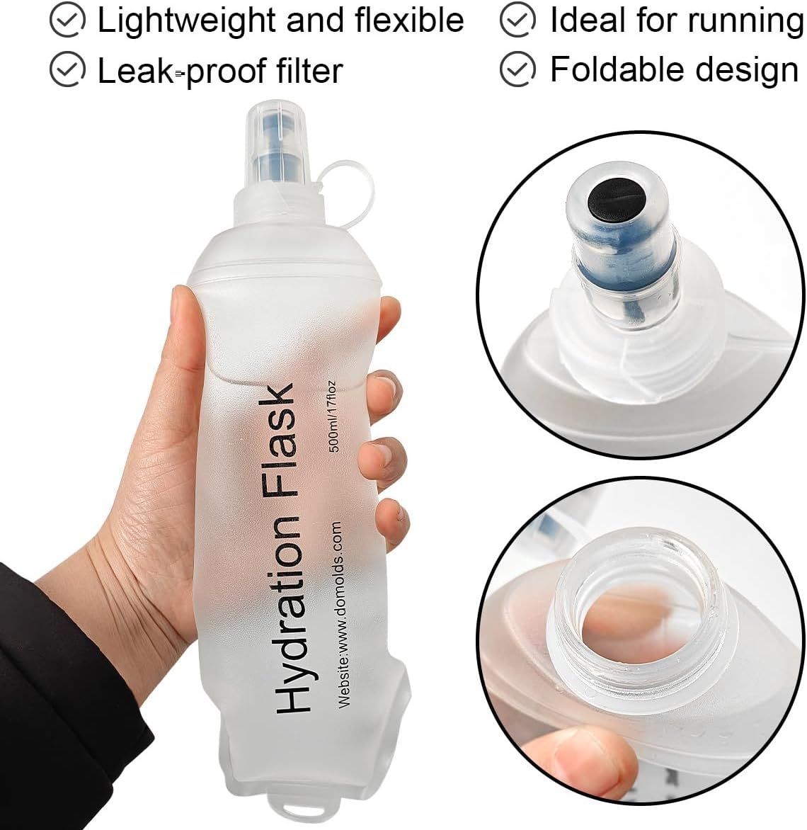WILDREEDS 250ml Soft Flask, TPU Collapsible Soft Water Bottle for Hydration Pack, Running Vest, Folding Water Bottle for Hiking Cycling Climbing-2Pcs, White