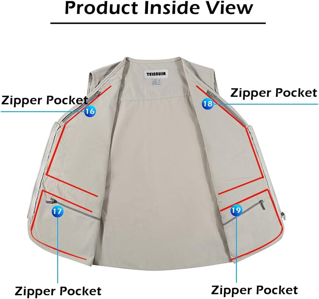 Men's Outdoor Vest Summer Fishing Vest Utility Lightweight Travel Safari Photography Casual Gilet with Multi Pockets