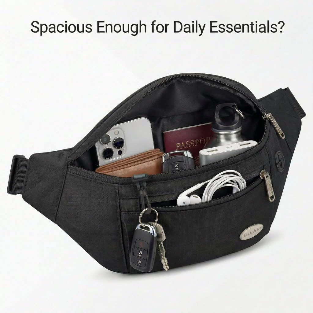 Entchin Water-Resistant Fanny Pack, 4-Zipper Belt Bag