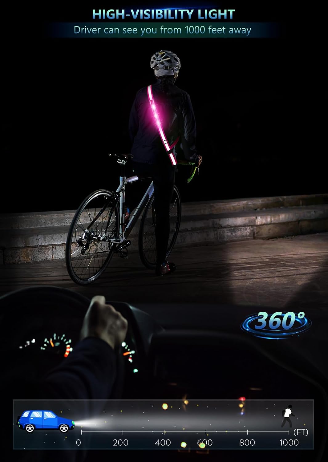 Fokia Kunbio LED Reflective Belt Sash for Walking at Night,Running Safety Gear LED Light Up Running Belt for Runners Walkers
