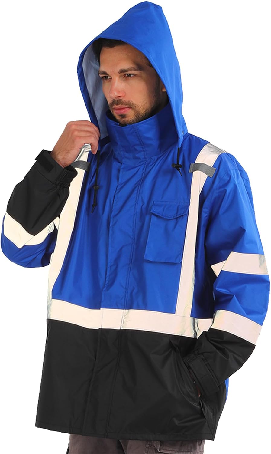 sesafety Hi Vis Rain Jacket, Rain Suits for Men Waterproof withBlack Bottom