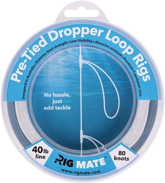 40 lb Pre-Tied Dropper Loop Rigs. Fishing Line Spool. Loops 18 Inches Apart with 5.5 Inch Loop Size. Perfect for Saltwater & Freshwater Fishing. Perfect for Snapper & Other Bottom Feeding Fish.