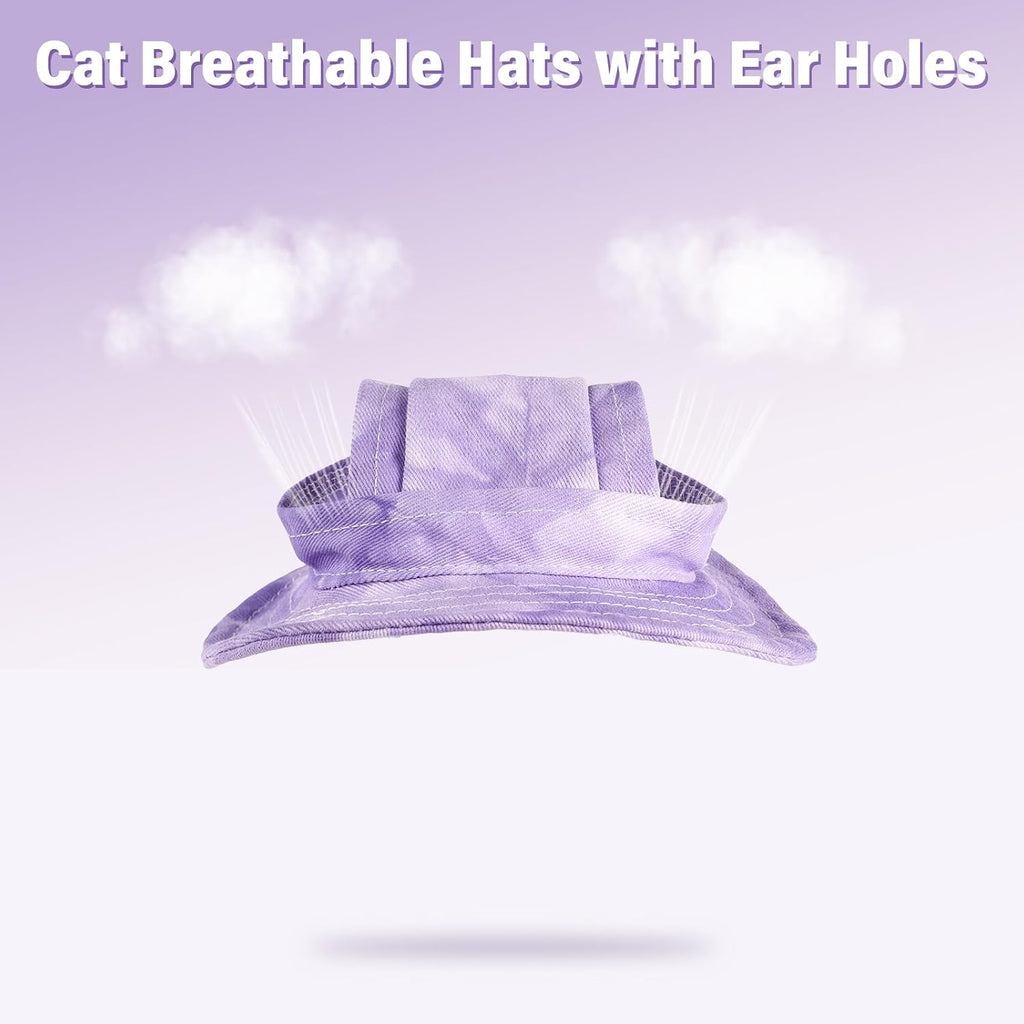 DENTRUN Cat Bucket Hat with Ear Hole, Cotton Birthday Bonnet for Small Pets