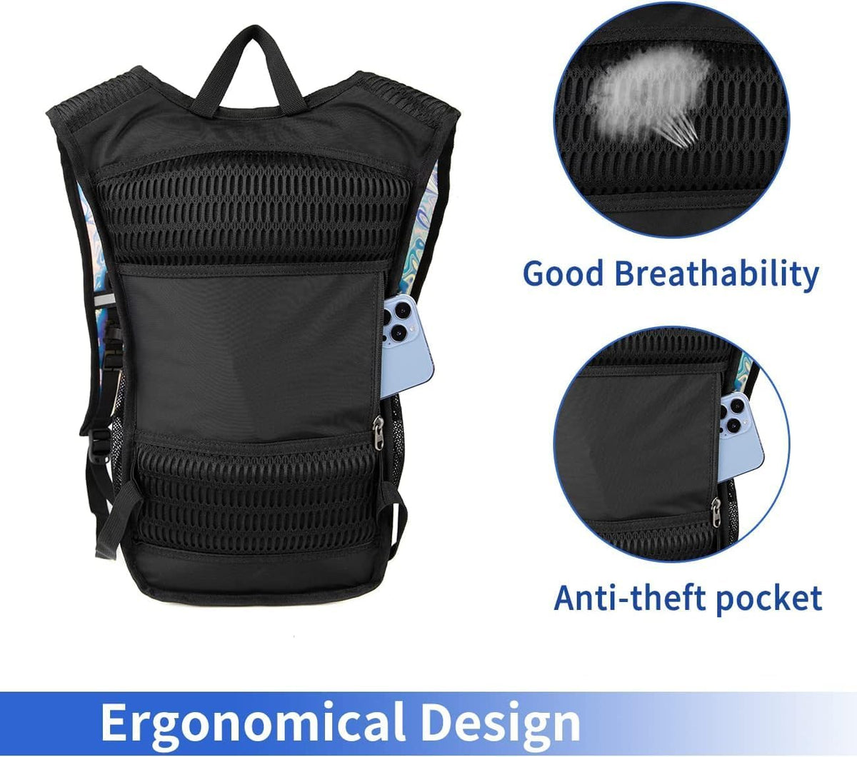 Hydration Backpack Pack with Cool Lights, 2L Water Bladder, Lightweight Bag for Running, Hiking, Bike, Climbing, Music Festival Essential, and Rave