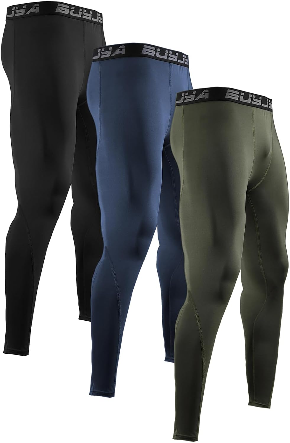 BUYJYA 3 or 5 Pack Men's Compression Pants Base Layer Tights Leggings