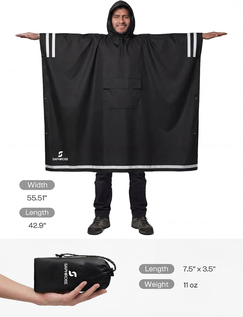 SaphiRose Hooded Rain Poncho Waterproof Raincoat Jacket for Men Women Adults