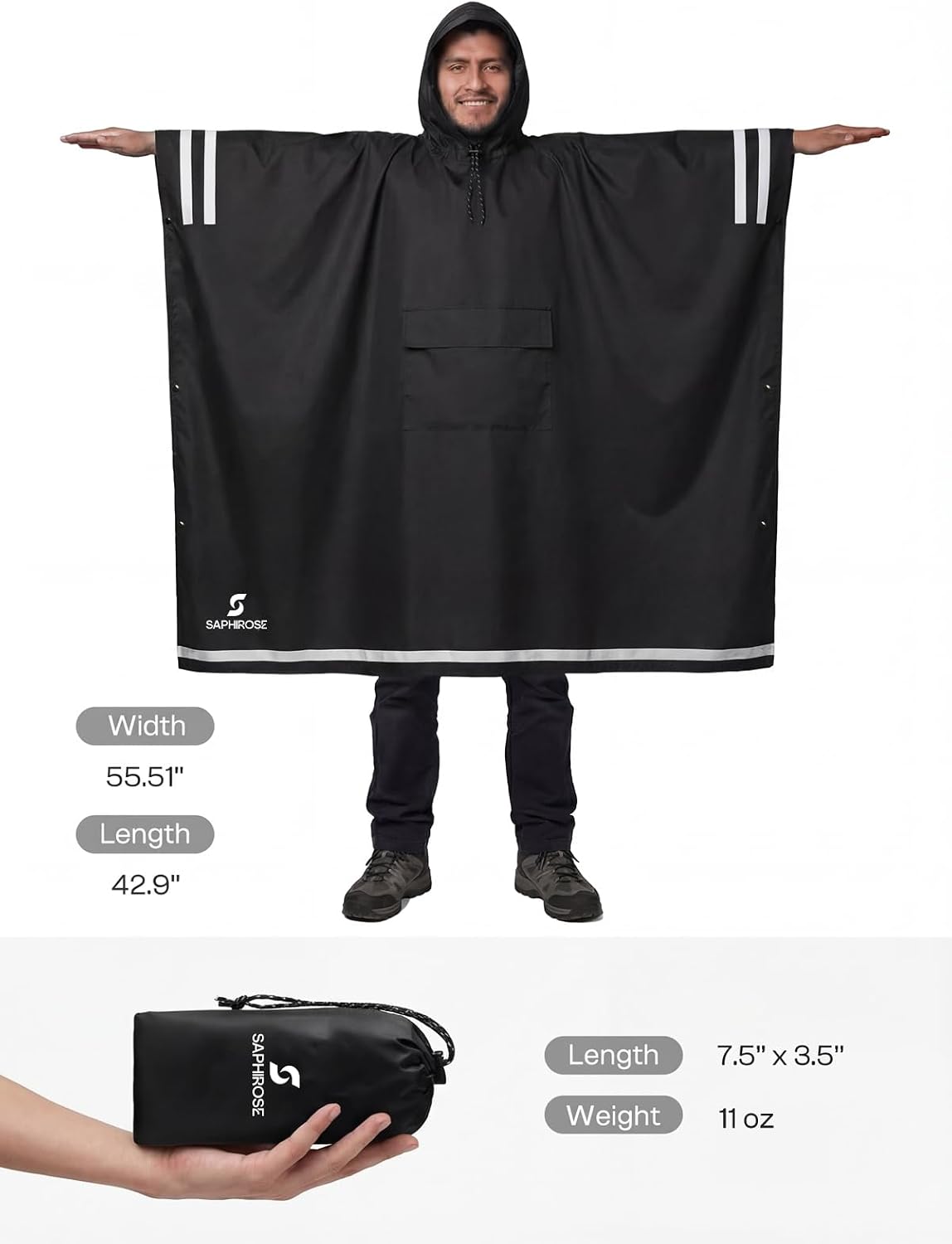 SaphiRose Hooded Rain Poncho Waterproof Raincoat Jacket for Men Women Adults