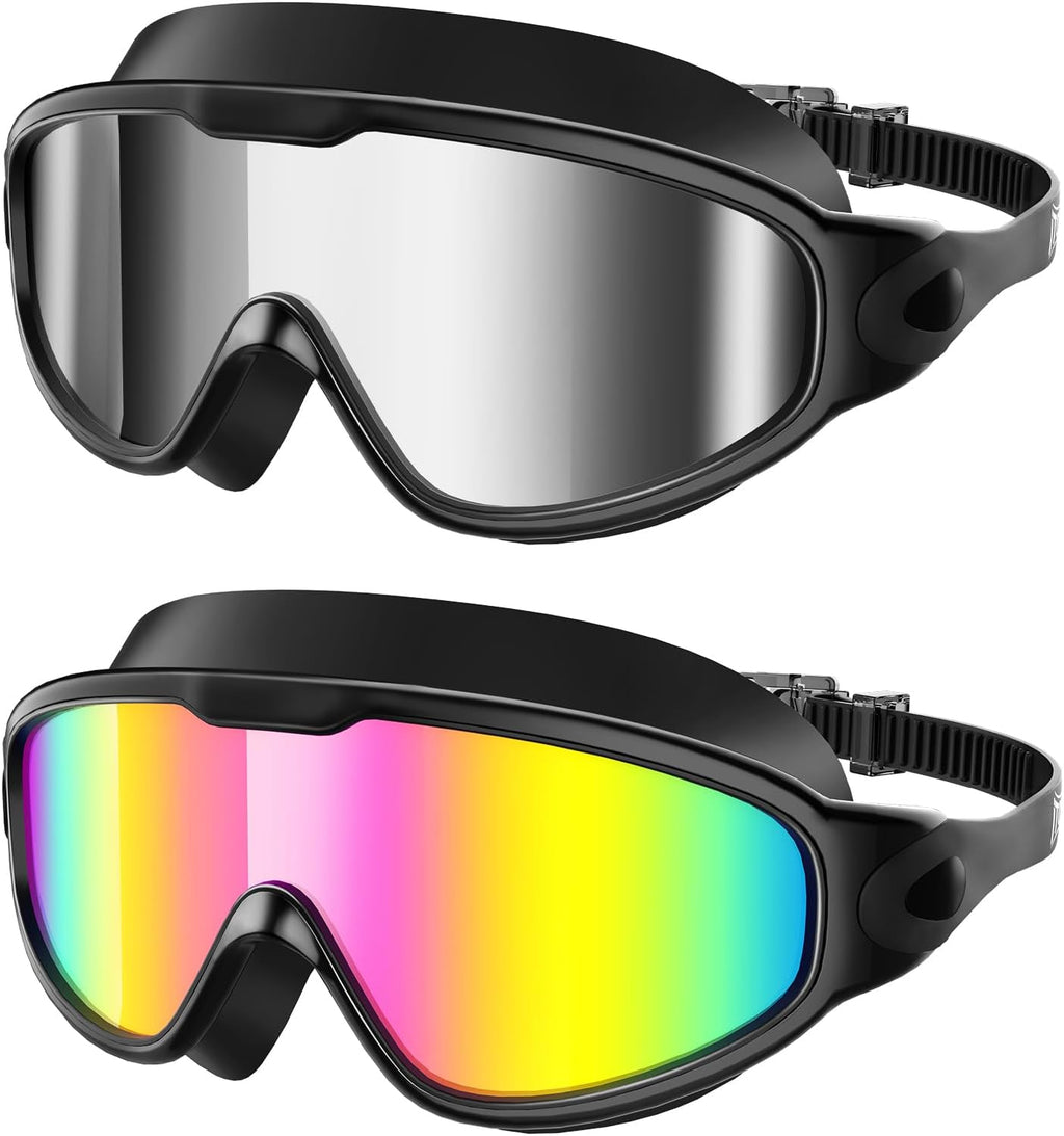 Swim Goggles for Adult Youth, Clear Wide View Anti-Fog UV No Leak