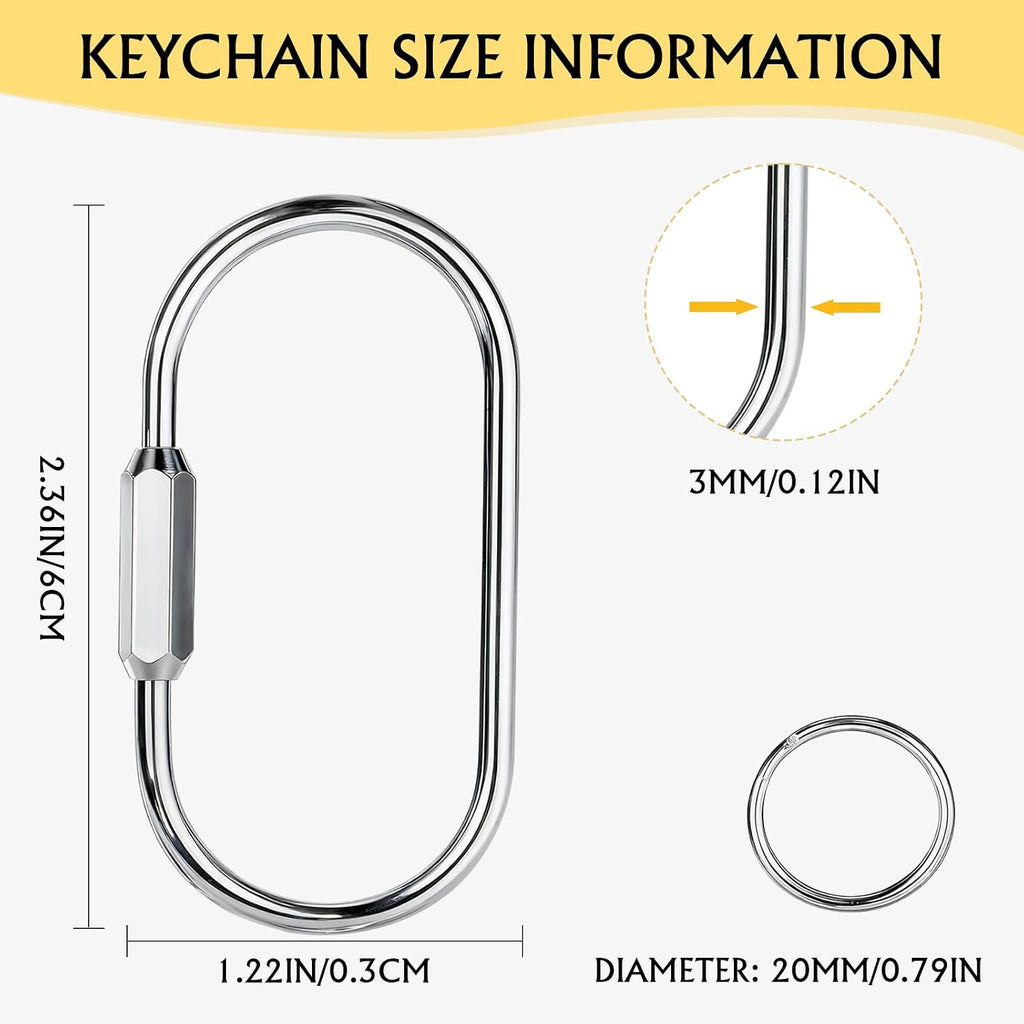Tiezzi Gold Brass Key Rings, 10 Pack Keychain with 10 Flat Rings Carabiner Clip, Screw Lock Keys Organizer, Purse Bag Accessories Charms Holder for Handbags, Doll, Car Keys - Medium Size,Silver