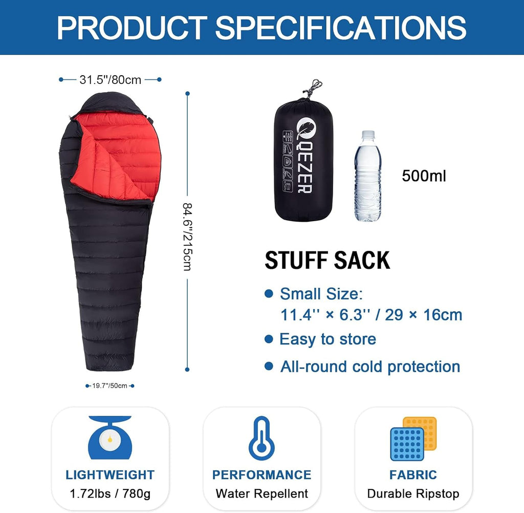 Ultralight Down Sleeping Bag for Adults, 600 Fill Power Backpacking