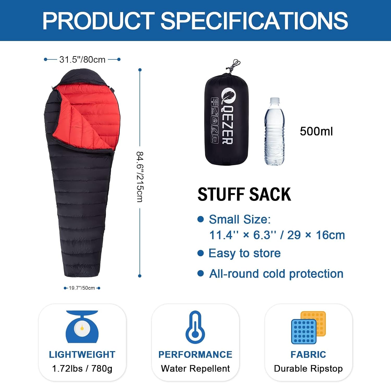 Ultralight Down Sleeping Bag for Adults, 600 Fill Power Backpacking