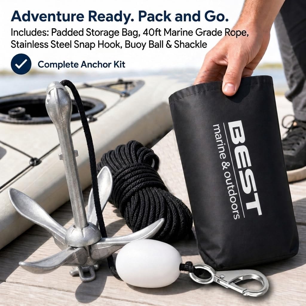 Kayak Anchor, 3.5 LB Folding Anchor System, Paddle Boards, Jet Skis & PWC