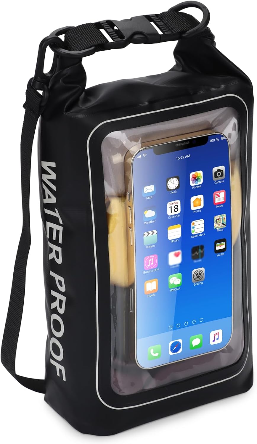 IP68 Waterproof Dry Bag, 2L - Roll Top Waterproof Pool Bag，Dry Bags for Kayaking Waterproof-w/Phone Pouch,Large Waterproof Phone Pouch,Boating & Kayak Accessories Camping (Black)