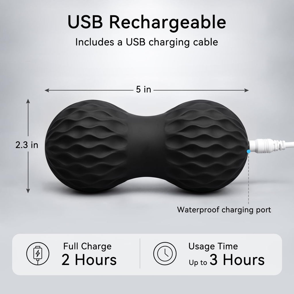Rechargeable Peanut Massage Ball, Soft Portable Body Massage Roller for Foot Neck Shoulder Back, Black
