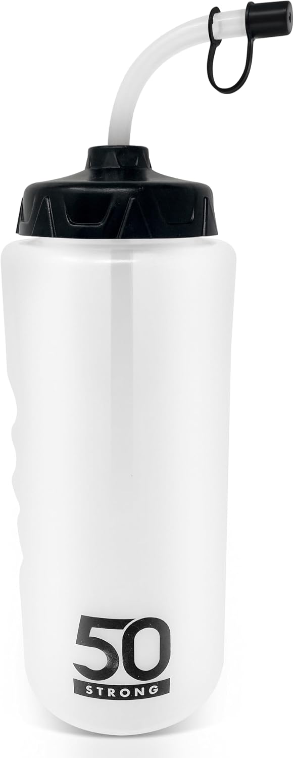 50 Strong | Hockey & Lacrosse Water Bottle with Straw, 1 Liter
