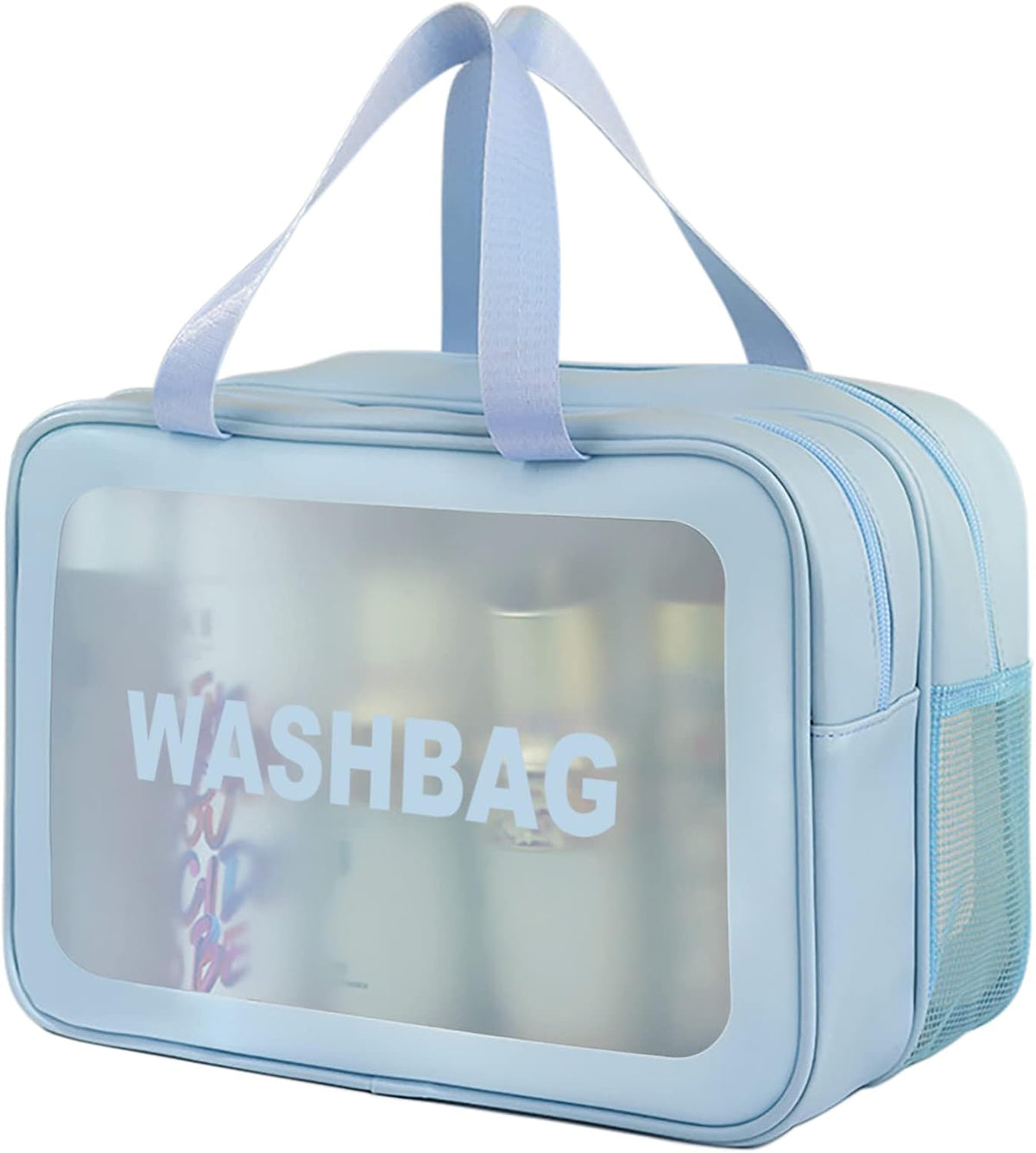 DAPOWER Travel Toiletry Bag for Women and Men, Matte Translucent Toiletry Bag with Handy Handle, Makeup Cosmetic Organizer Bag for Travel Toiletries Accessories (White)