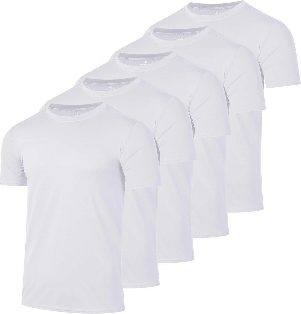 5 Pack Men's Dry Fit Workout T Shirts Crew Neck Athletic Gym Running Tees
