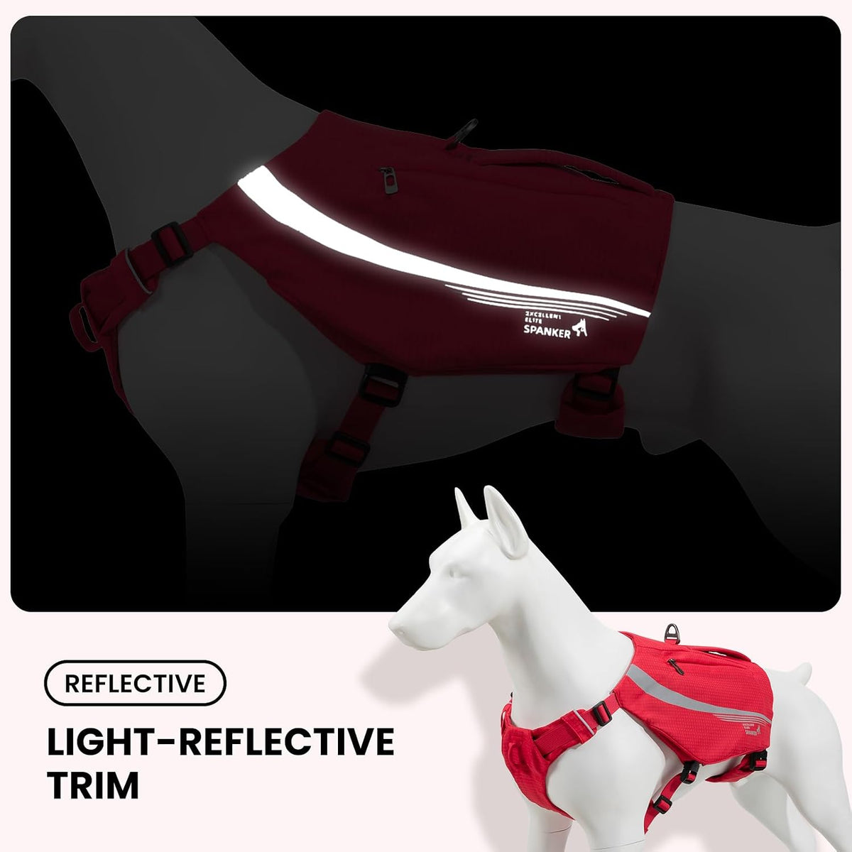 EXCELLENT ELITE SPANKER Reflective Dog Backpack with Handle for Hiking