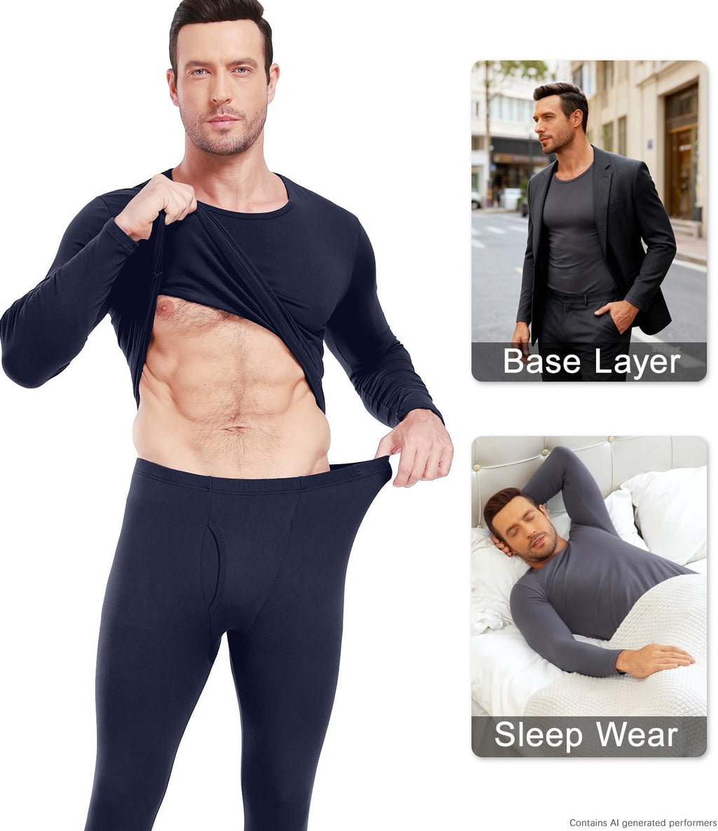 wirarpa Men's Cotton Long Johns Thermal Underwear Set Top and Bottom