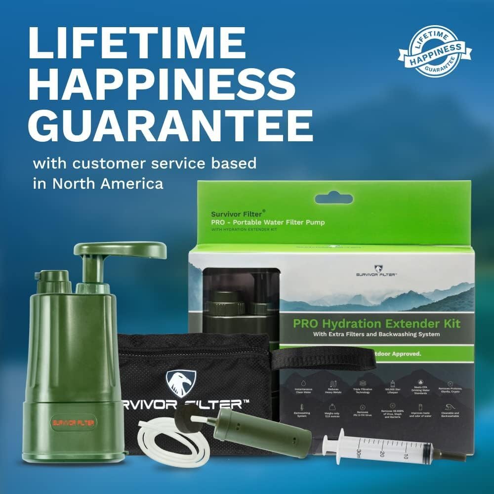 Survivor Filter PRO Extender Kit, Water Purifier Pump with Extra Filter Set