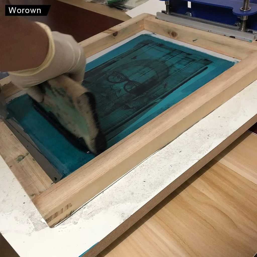 Worown 1 Piece 8 x 10 Inch Wood Silk Screen Printing Frame with 110 White Mesh and 1 Piece 4 x 6 Inch Screen Printing Squeegee