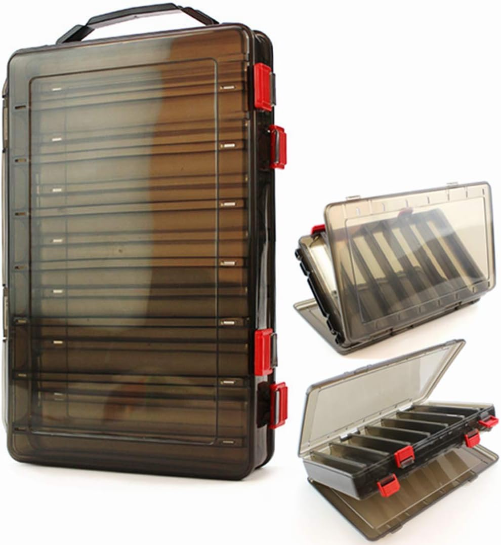 Double-Sided Fishing Lure Hook Tackle Box Visible Hard Plastic Clear Fishing Lure Bait Squid Jig Minnows Hooks Accessory Storage Case Container (Clear-14 Slots)