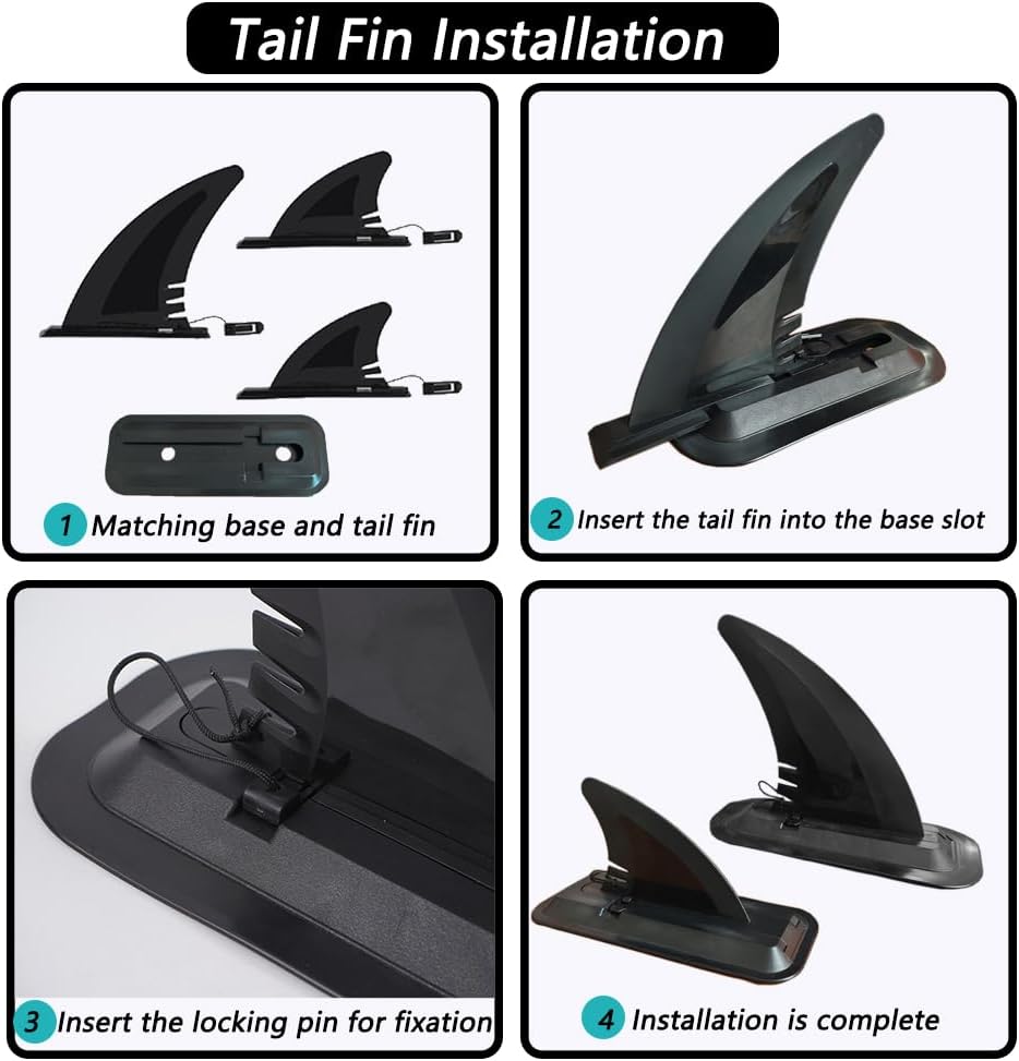 LOOEEL 3PCS Surfing Fins, Inflatable Paddle Board Fins, 1 PCS 7-inch and 1 Pairs 4-inch Center Fin with Base,Detachable Fin Dock Tail Fin for Long Board Paddle Board Surfboard Surfing Kayak Fin-Black