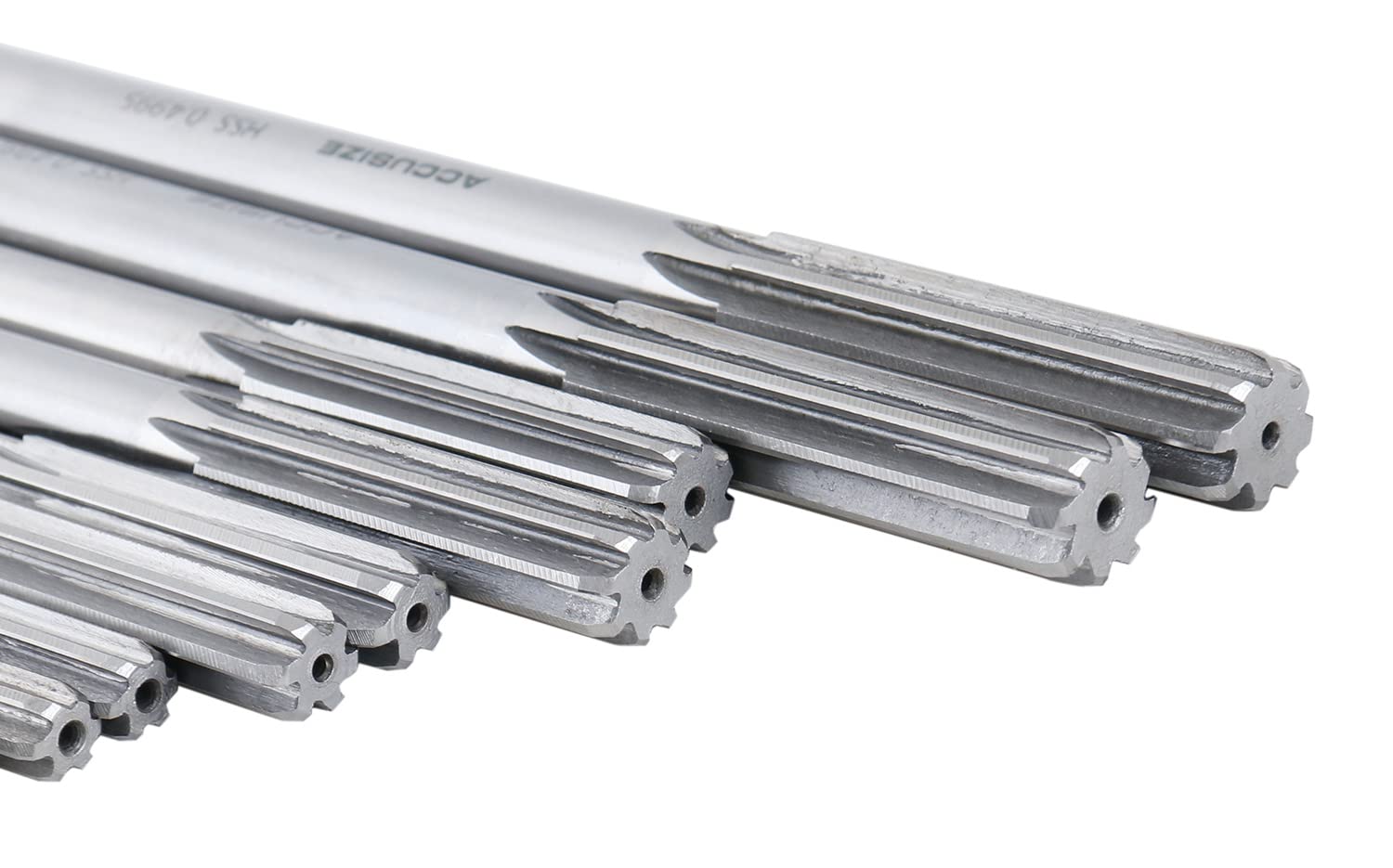 Accusize Industrial Tools Dowel Pin Reamer Size: 0.1230" Thru 0.4995", HSS M2 Premium Chucking Reamer Set, Right Hand Cut, 14 pcs Set, 5528-ST00