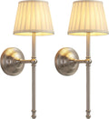 KDG Nickel Cordless Wall Sconces Set of 2, Beige Fabric LED Wall Lamp