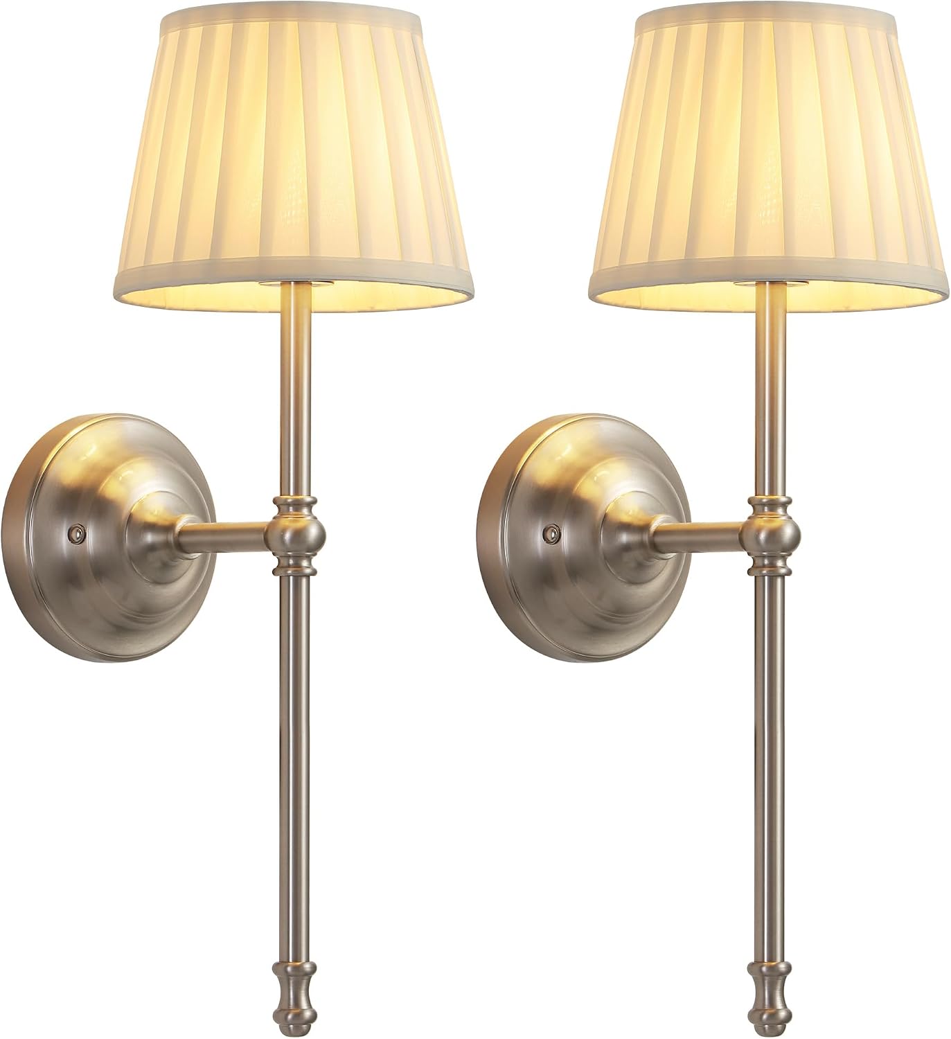 KDG Nickel Cordless Wall Sconces Set of 2, Beige Fabric LED Wall Lamp