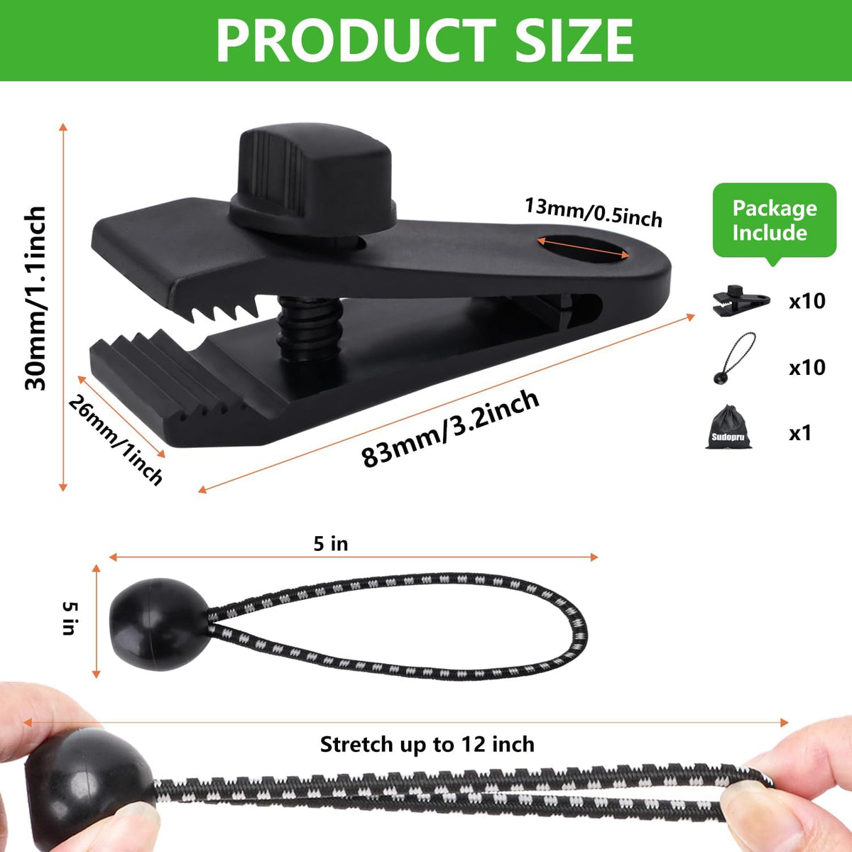 Tarp Clips Heavy Duty Lock Grip, 20 Pcs Tarp Clamps & Bungee Cords Set