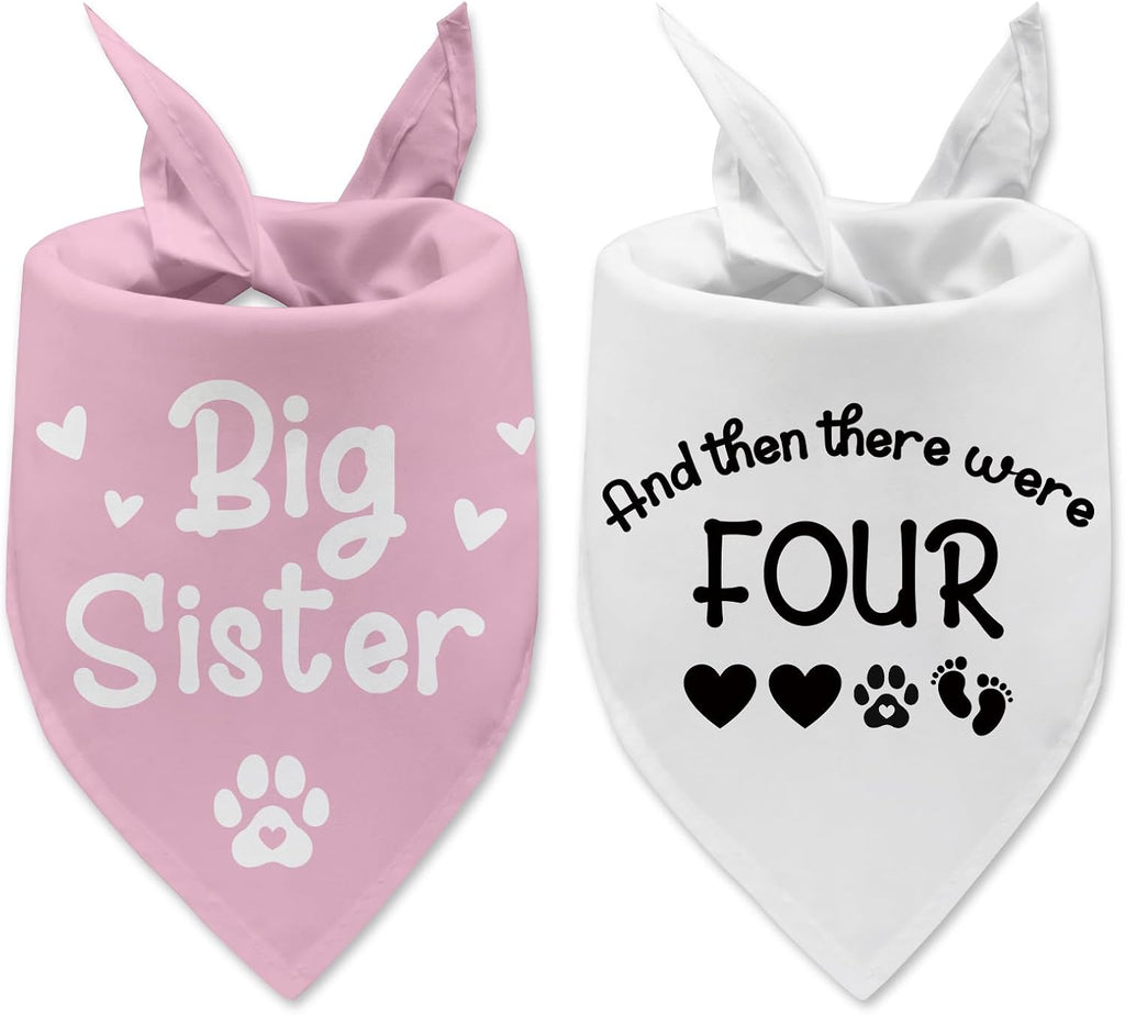 2 Packs Big Sister and Then There were Four Dog Bandana New Baby Gift Adjustable Pet Scarf for Large Medium Small Dogs Pregnancy Announcement Pink Big Sister Gender Reveal Outfit