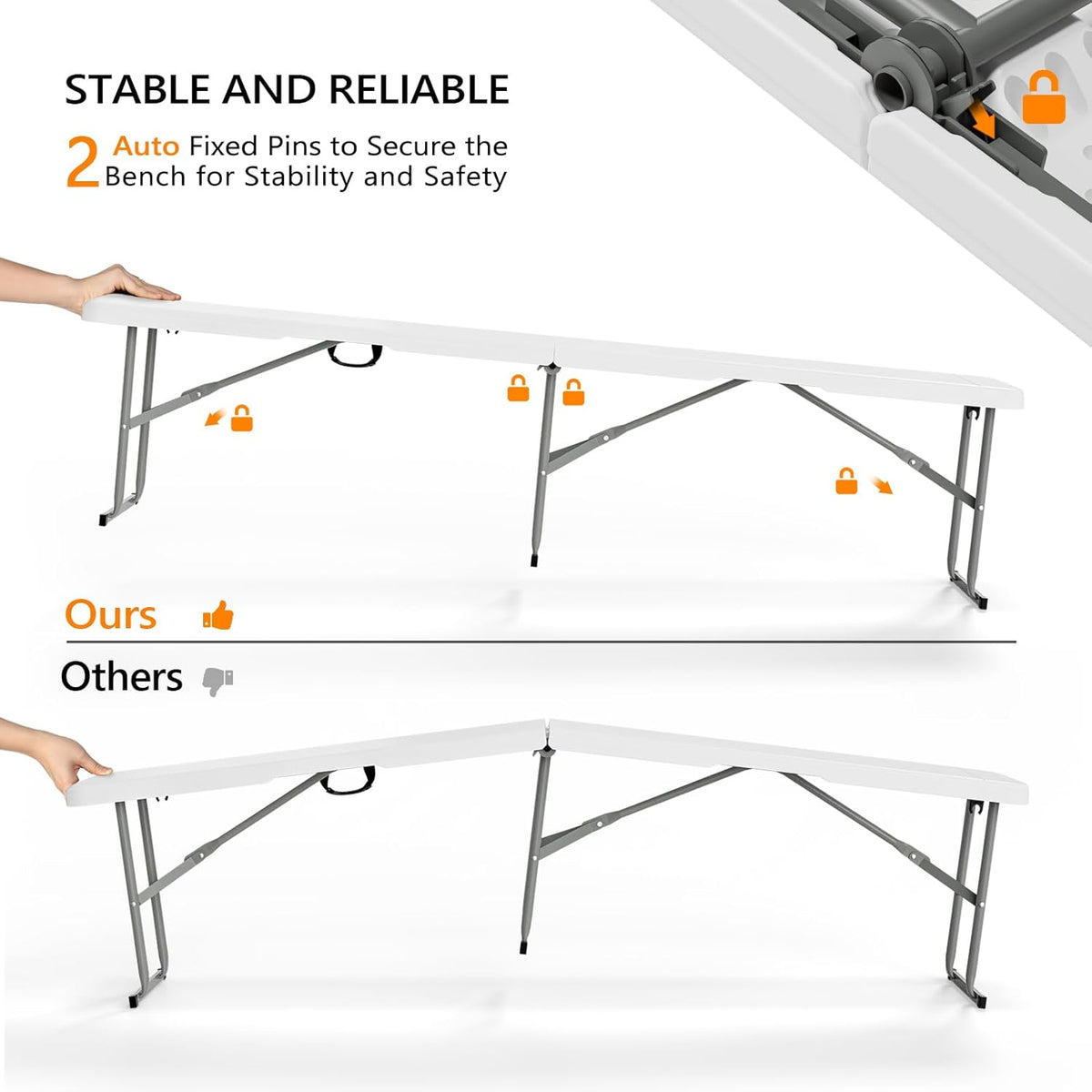 VINGLI 6 feet Folding Bench,Portable Outdoor Bench for Picnic Party Camping