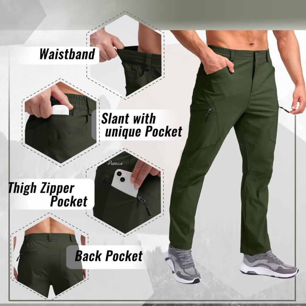 Pudolla Men's Lightweight Hiking Pants with 7 Pockets Quick Dry Water Resistant Fishing Travel Pants