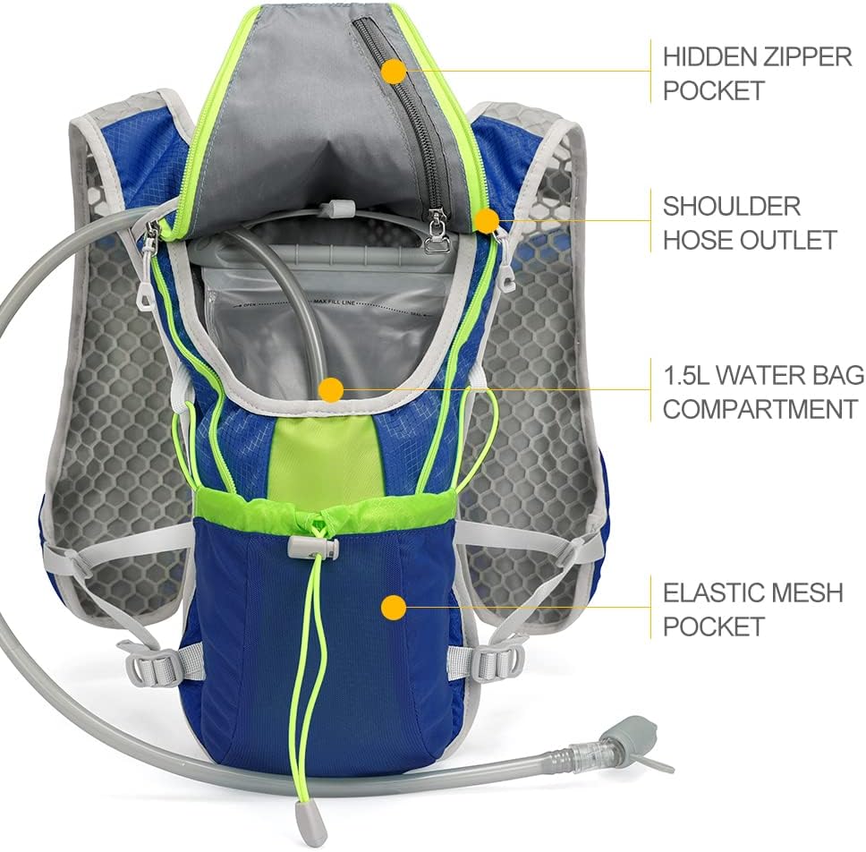 Hydration Pack Backpack, IX INOXTO Running Hydration Vest with 1.5L ( 50 oz) Water Bladder for Men Women, Lightweight Water Backpack for Hiking Cycling Climbing Camping