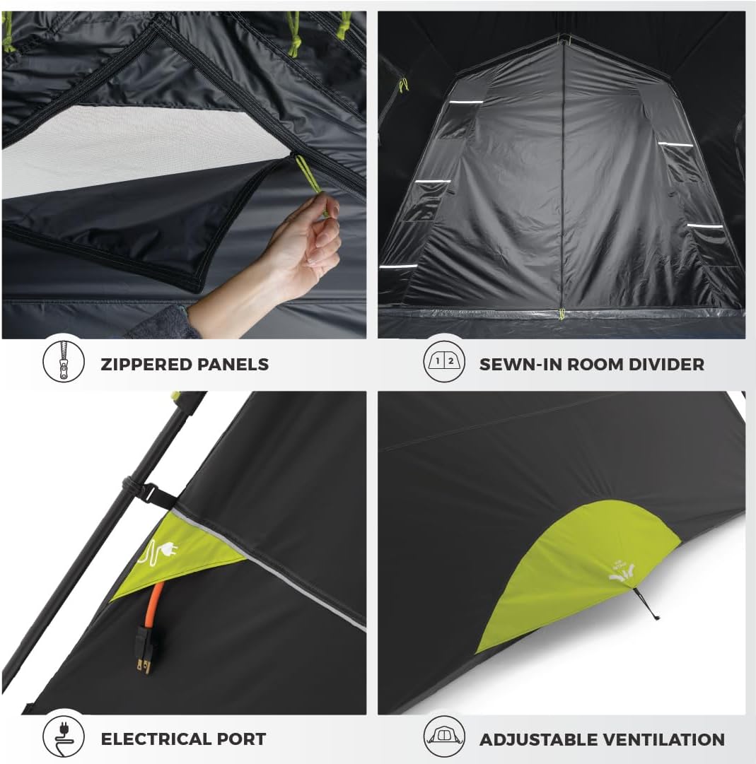 CORE Blackout Instant Cabin Tent | Large Family Pop Up Dark Room Tent with Easy Camp Setup | Included Storage Pockets for Outdoor Camping Accessories