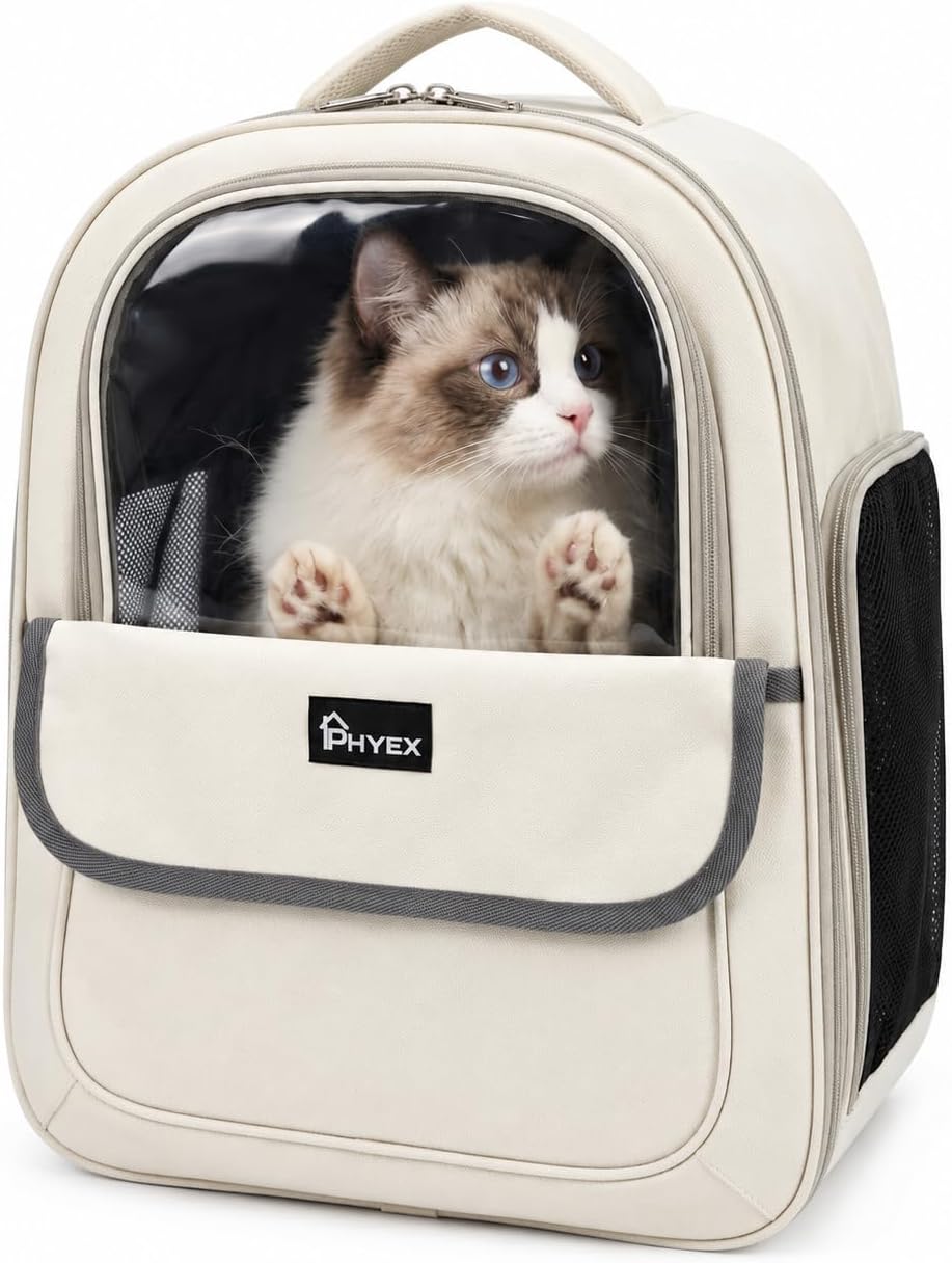 Cat Backpack Carrier 15" L x 9.6" W x 13.6" H, Off-White
