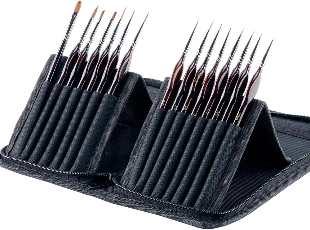 Transon 15Pcs Extra Fine Detail Paint Brushes with Brush Storage Organizer for Model Miniature Painting and Acrylic Watercolor Gouache Painting