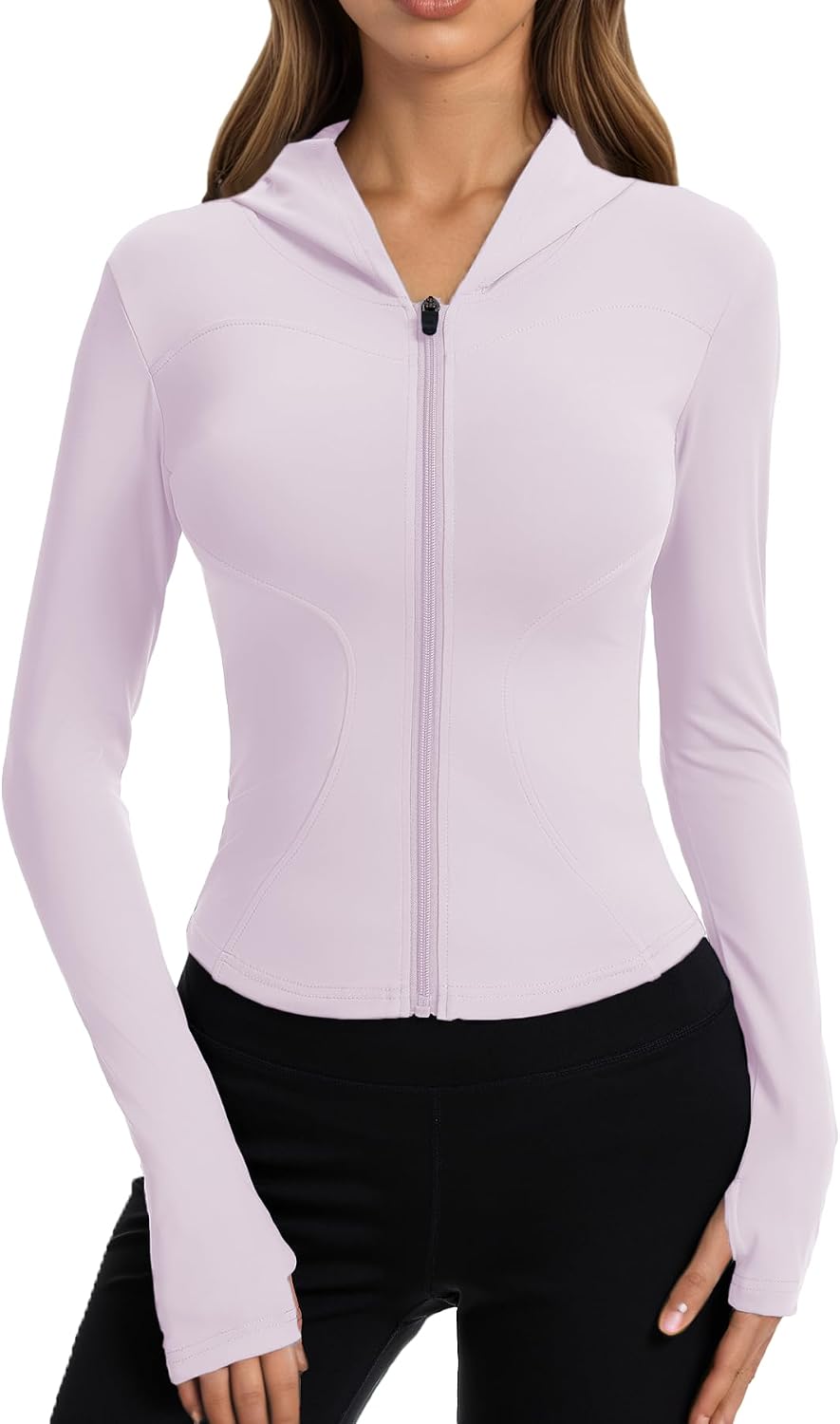 Women Bbl Jackets with Hood Compression Workout Tops Lined or Unlined Lightweight Yoga Gym Jacket with Thumb Hole