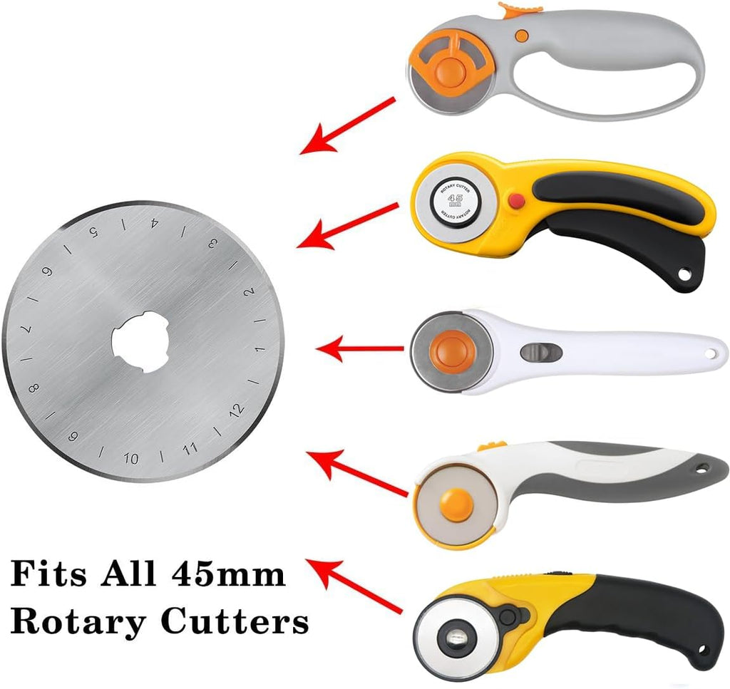 HEADLEY TOOLS 45mm Rotary Cutter Blades 15 Pack Fits Olfa, Fiskars, Replacement Rotary Blade for Arts Crafts Quilting Scrapbooking Sewing, Sharp and Durable